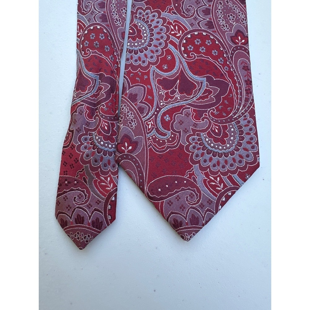 Geoffrey Beene Mens Silk Tie Burgundy Red Paisley Floral Formal Necktie Handmade